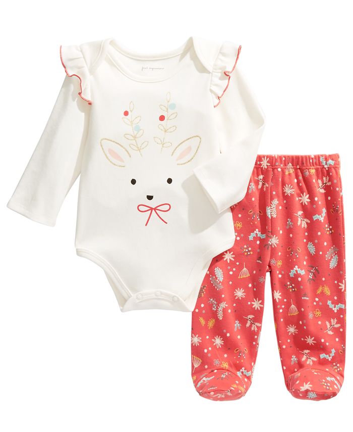 First Impressions Baby Girl's 2 Pc Cotton Bodysuit and Footie Pants Set White Size 0-3 M