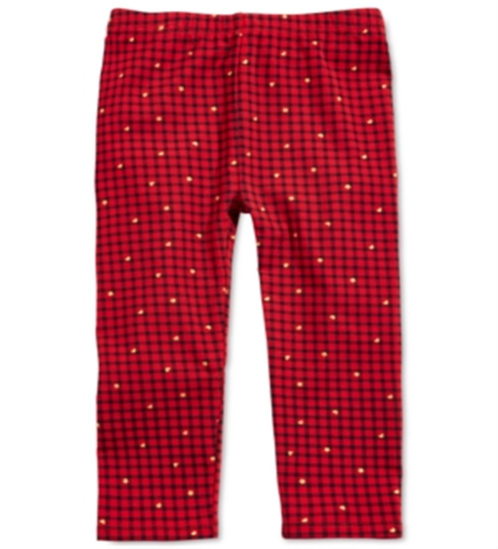 First Impressions Toddler Girl's Cotton Glitter Print Check Leggings Red Size 4T