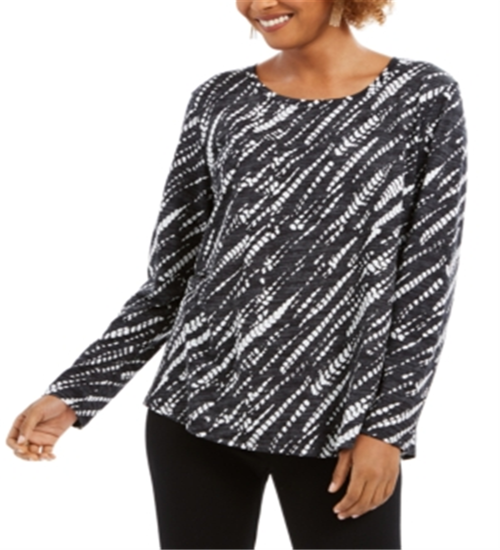 Style & CoWomen's Long Sleeve Printed Shirt Black Size Small