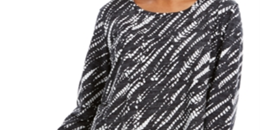 Style & CoWomen's Long Sleeve Printed Shirt Black Size Small