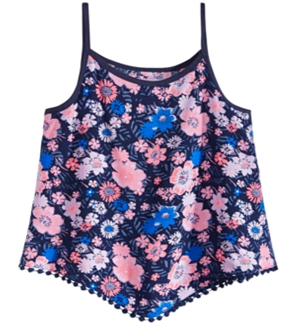 Epic Threads Big Girl's Floral Print Diamond Challis Tank Top Blue Size Large