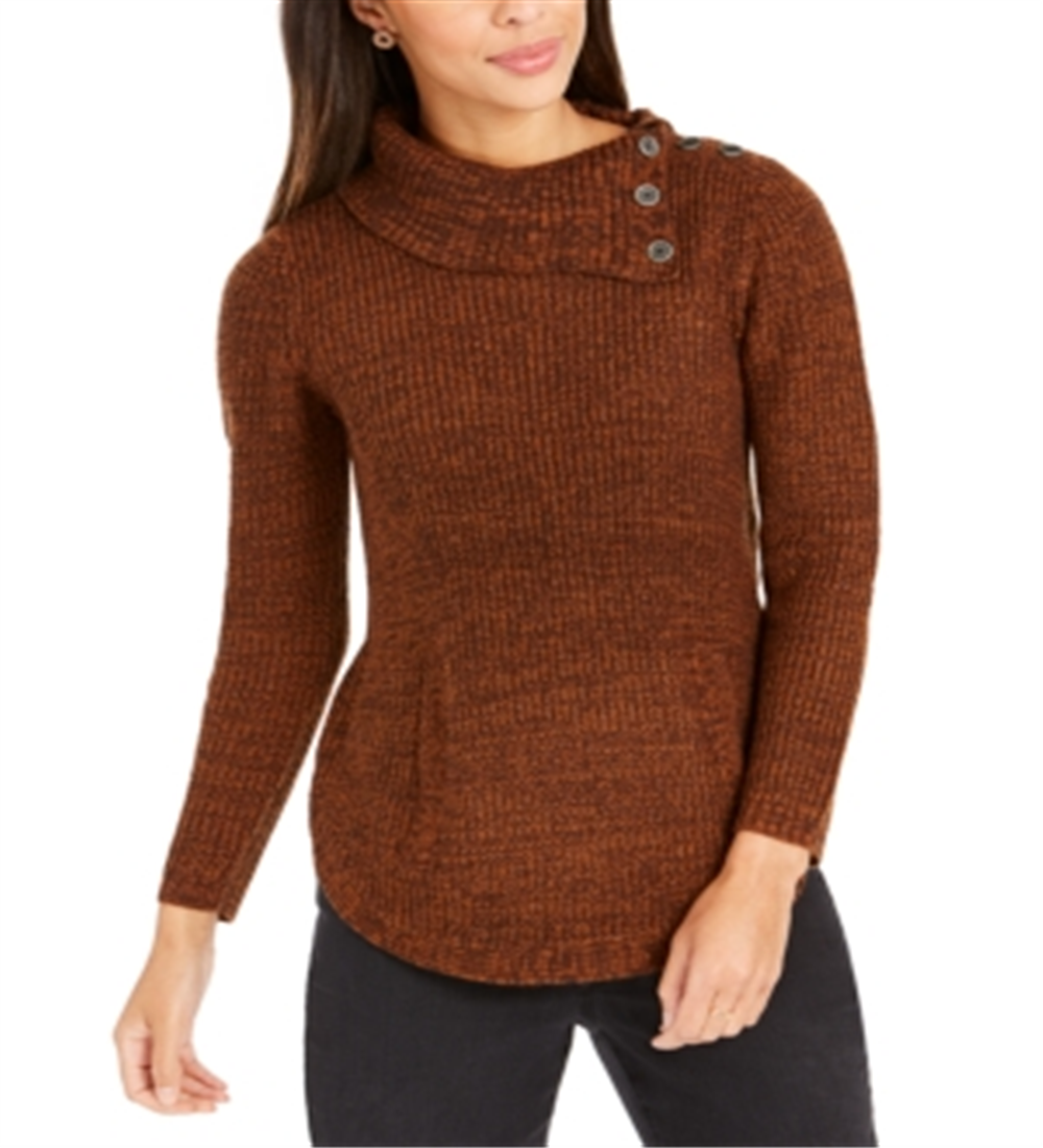 Style & Co Women's Envelope Neck Sweater Brown Size -Petite M