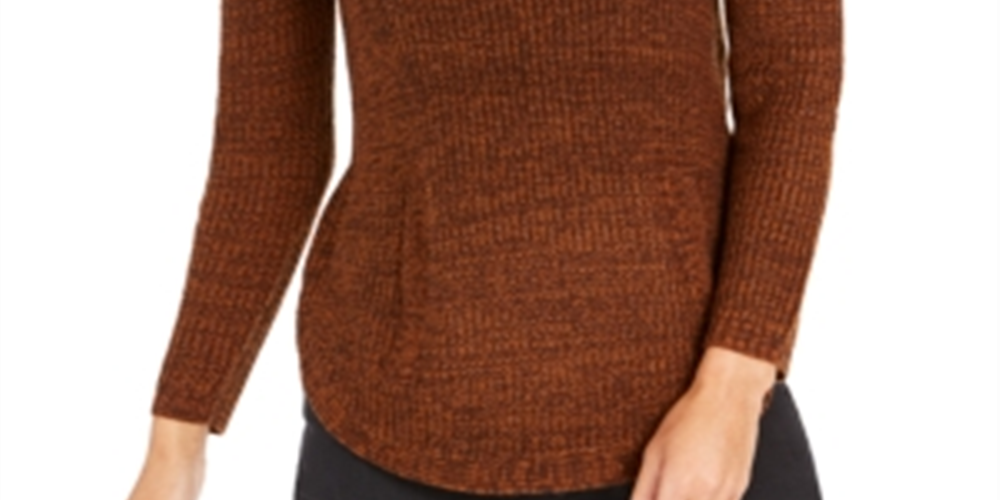 Style & Co Women's Envelope Neck Sweater Brown Size -Petite M