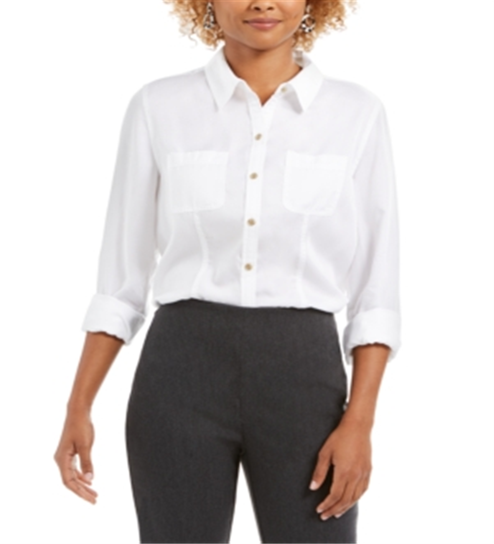 Charter Club Women's Woven Solid Tencel Shirt White Size Small