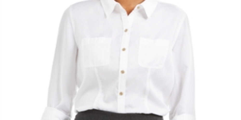 Charter Club Women's Woven Solid Tencel Shirt White Size Small