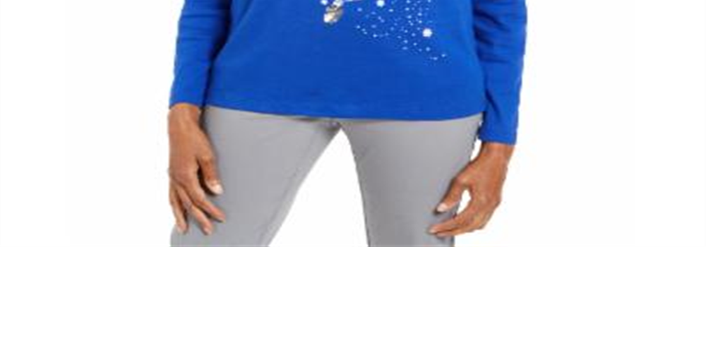 Karen Scott Women's Embellished Cotton Top Blue Size Small