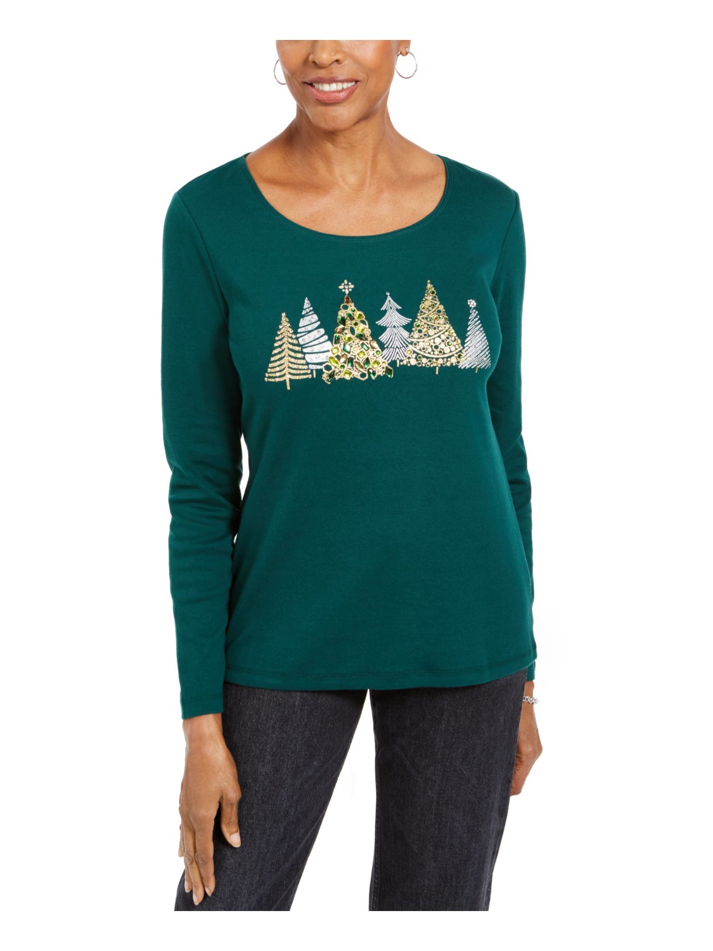 Karen Scott Women's Printed Long Sleeve Sweater Green Size X-Large