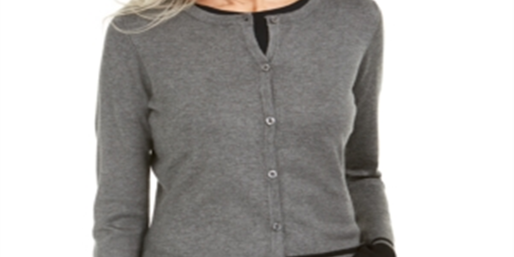 Karen Scott Women's Colorblocked Hem Cardigan Charcoal Size Petite S