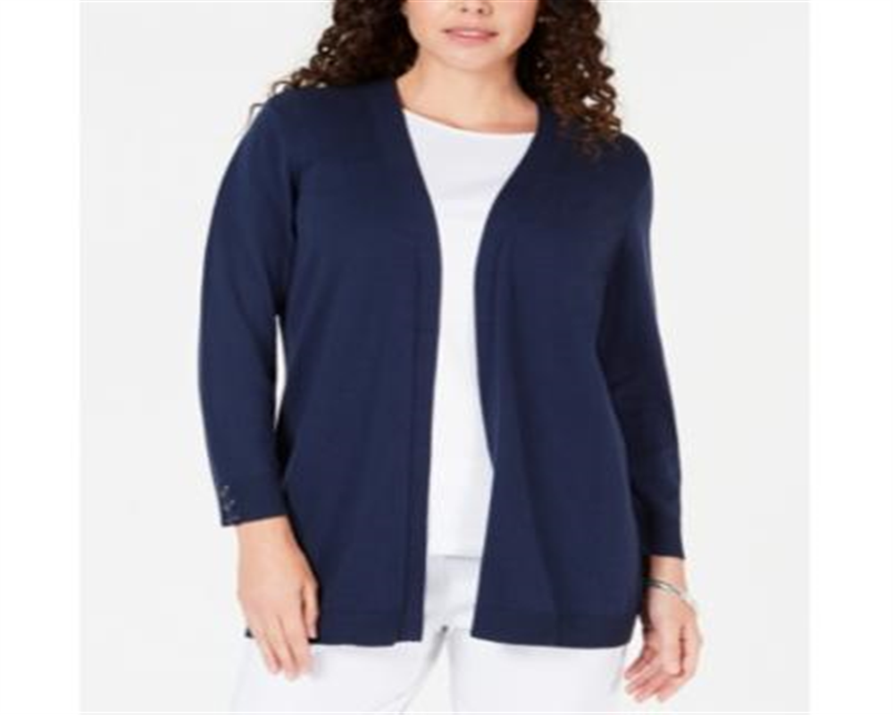 Karen Scott Women's Open Front Cardigan Blue Size Petite Medium