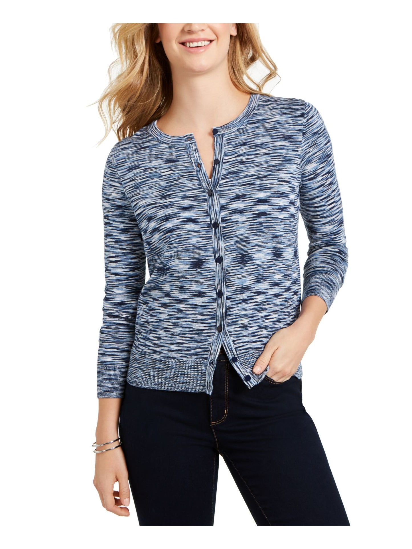 Charter Club Women's Space Dyed Button Cardigan Blue Size Small