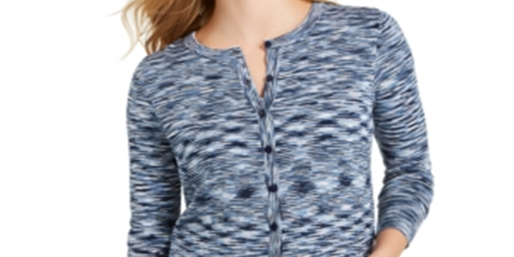 Charter Club Women's Space Dyed Button Cardigan Blue Size Small