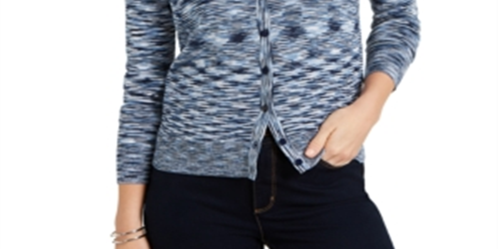 Charter Club Women's Space Dyed Button Cardigan Blue Size Small