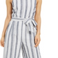 Charter Club Women's Striped Belted Jumpsuit Blue Size 12