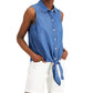 Charter Club Women's Tie hem Sleeveless Point Collar Top Blue Size 6
