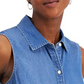 Charter Club Women's Tie hem Sleeveless Point Collar Top Blue Size 6