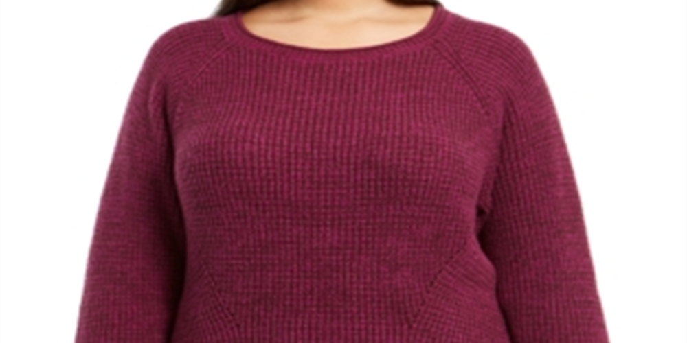Style & Co Women's Plus Cuffed Ribbed Pullover Sweater Purple Size 1X