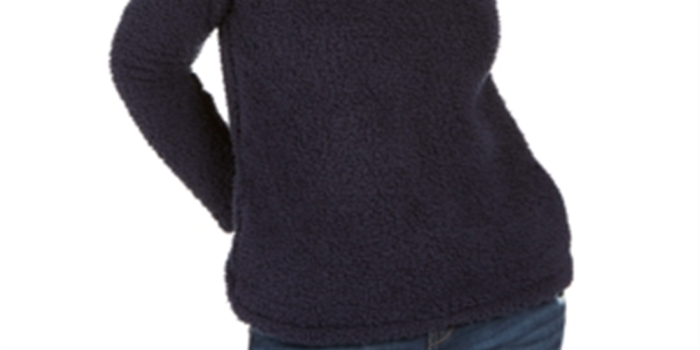 Style & Co Women's Faux-Sherpa Cowlneck Sweater Navy  Size Petite S