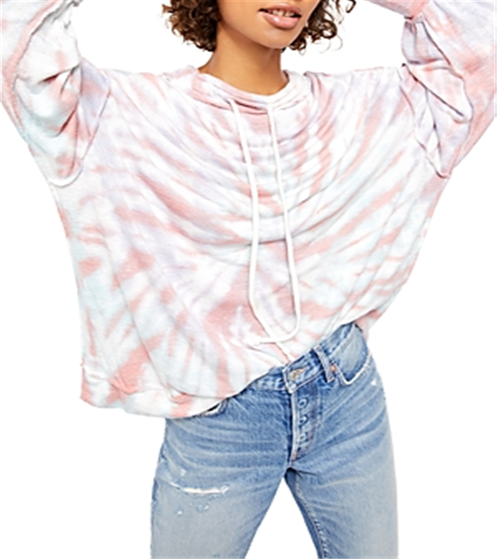 Free People Women's Tie Dye Long Sleeve Crew Neck Sweater White Size Large