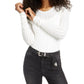 Hooked Up By IOT Junior's Knit Open Stitch Crewneck Sweater White Size Medium