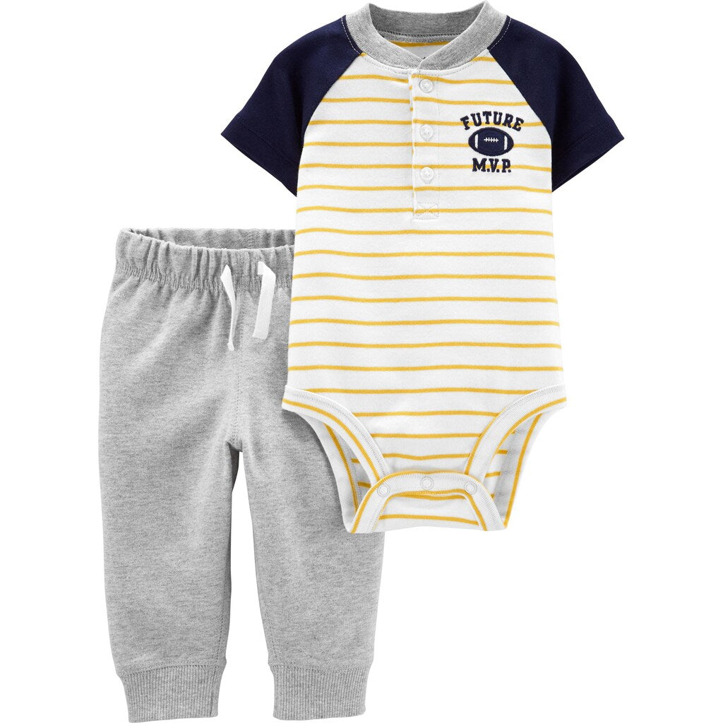 Carter's Baby Boy's 2 Pc Colorblocked Bodysuit & Jogger Pants White Size 18 Months
