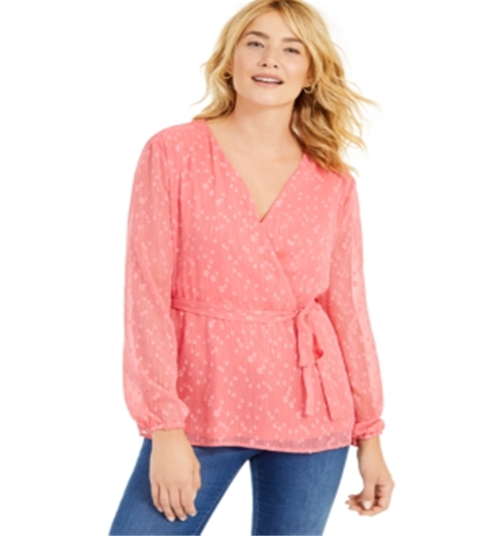 चार्टर क्लब वीमेन क्लिप डॉट रैप टॉप रेड साइज़ लार्ज