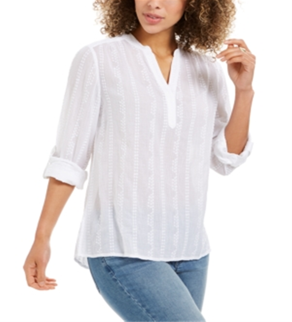 Style & Co Women's Textured V Neck Top White Size Small