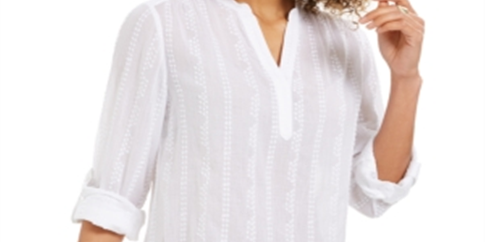 Style & Co Women's Textured V Neck Top White Size Small