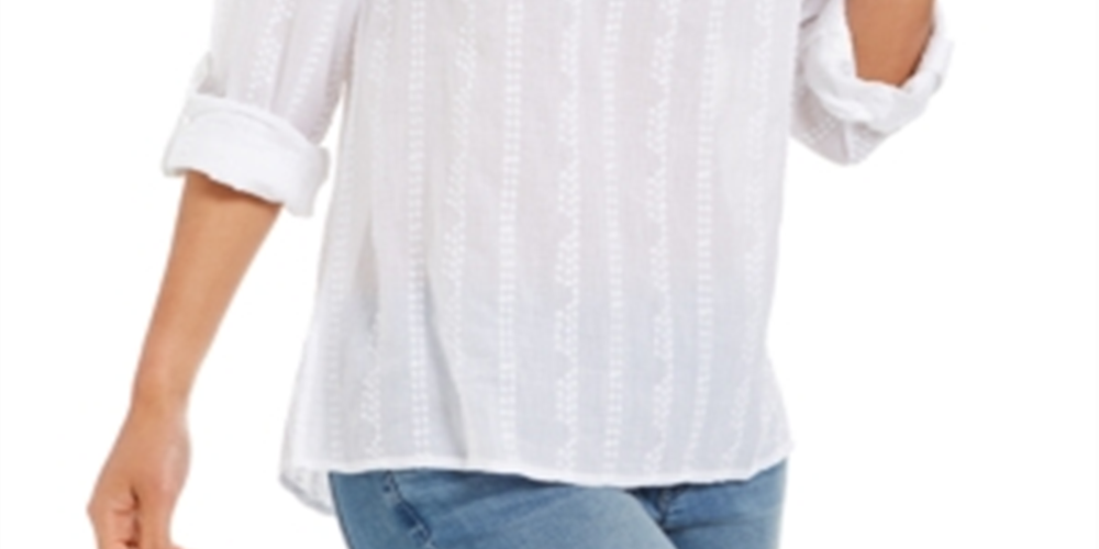 Style & Co Women's Textured V Neck Top White Size Small