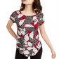 Alfani Women's Printed T-Shirt Wine- White Leaf Size Small