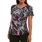 JM Collection Women's Scoop Neck Damask Top Black Size Small
