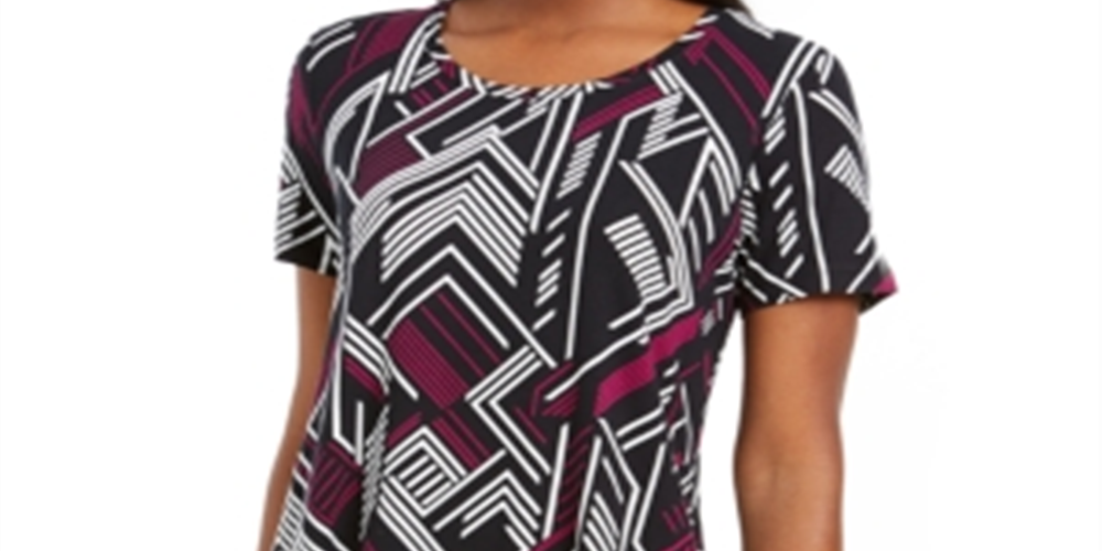 JM Collection Women's Scoop Neck Damask Top Black Size Small