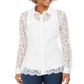 Charter Club Women's Lace Button Up Shirt White Size Medium