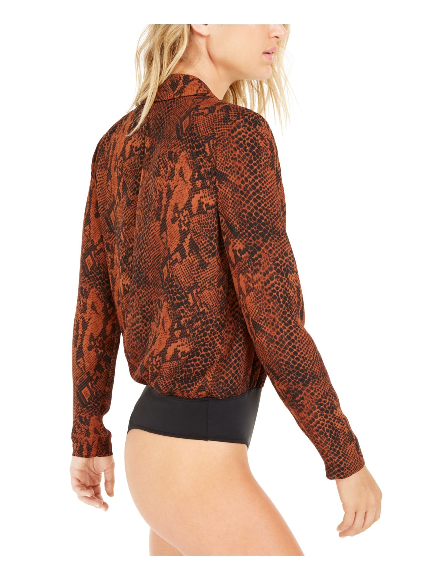 Bar III Women's Animal Print Wear to Work Bodysuit Orange Size X-Small