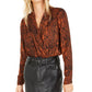Bar III Women's Animal Print Wear to Work Bodysuit Orange Size X-Small