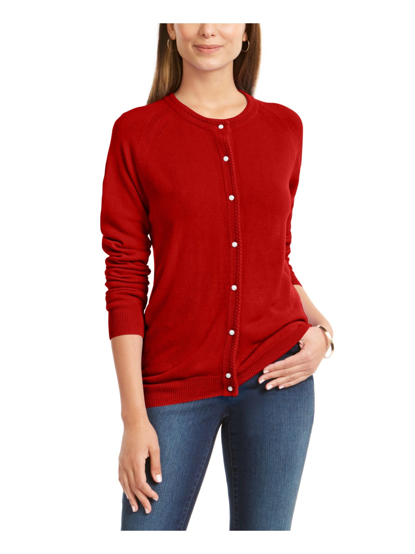 Karen Scott Women's Long Sleeve with Buttons Sweater Red Size Petite X-Large