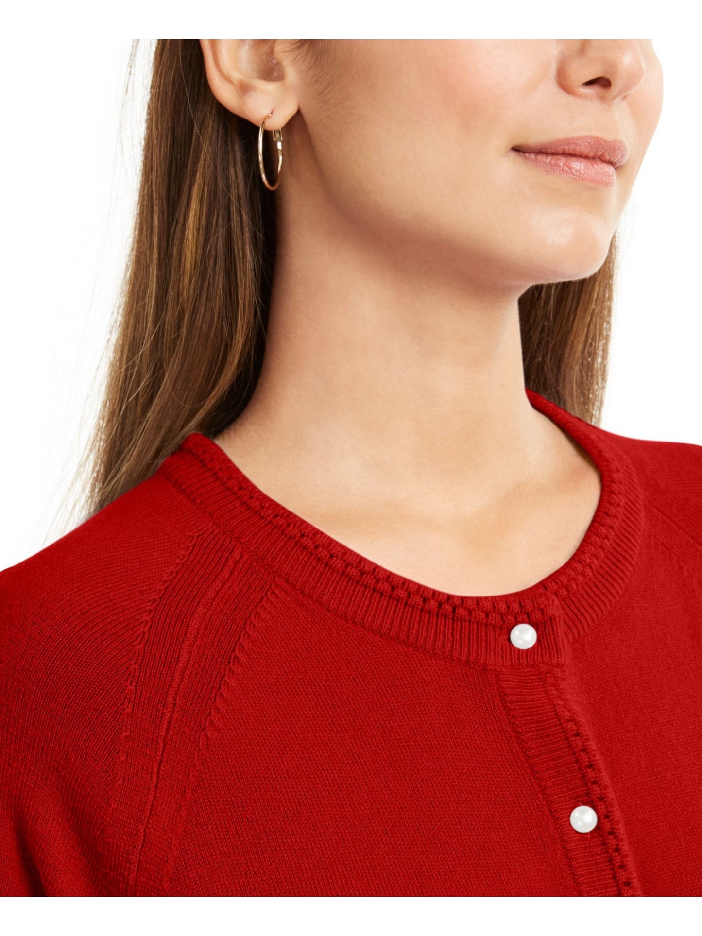 Karen Scott Women's Long Sleeve with Buttons Sweater Red Size Petite X-Large