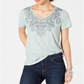 Style & Co Women's Printed V Neck T-Shirt Green Size Small