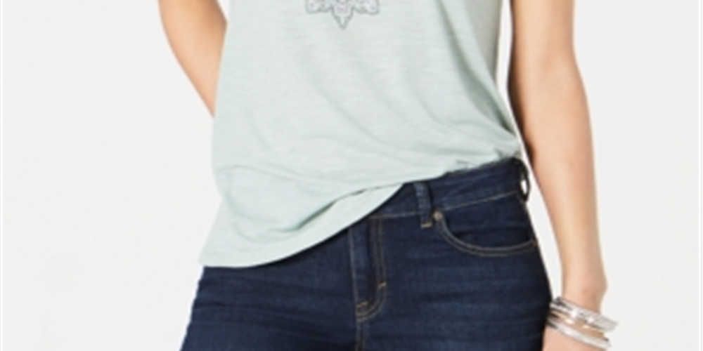 Style & Co Women's Printed V Neck T-Shirt Green Size Small