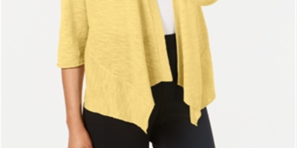 Alfani Women's Linen Open Front Cardigan Yellow Size Small