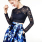 Sequin Hearts Women's Lace Floral Long Sleeve Jewel Neck Prom Crop Top Blue Size 15