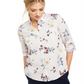 Charter Club Women's Floral Print Button Down Linen Shirt White Combo Size Small