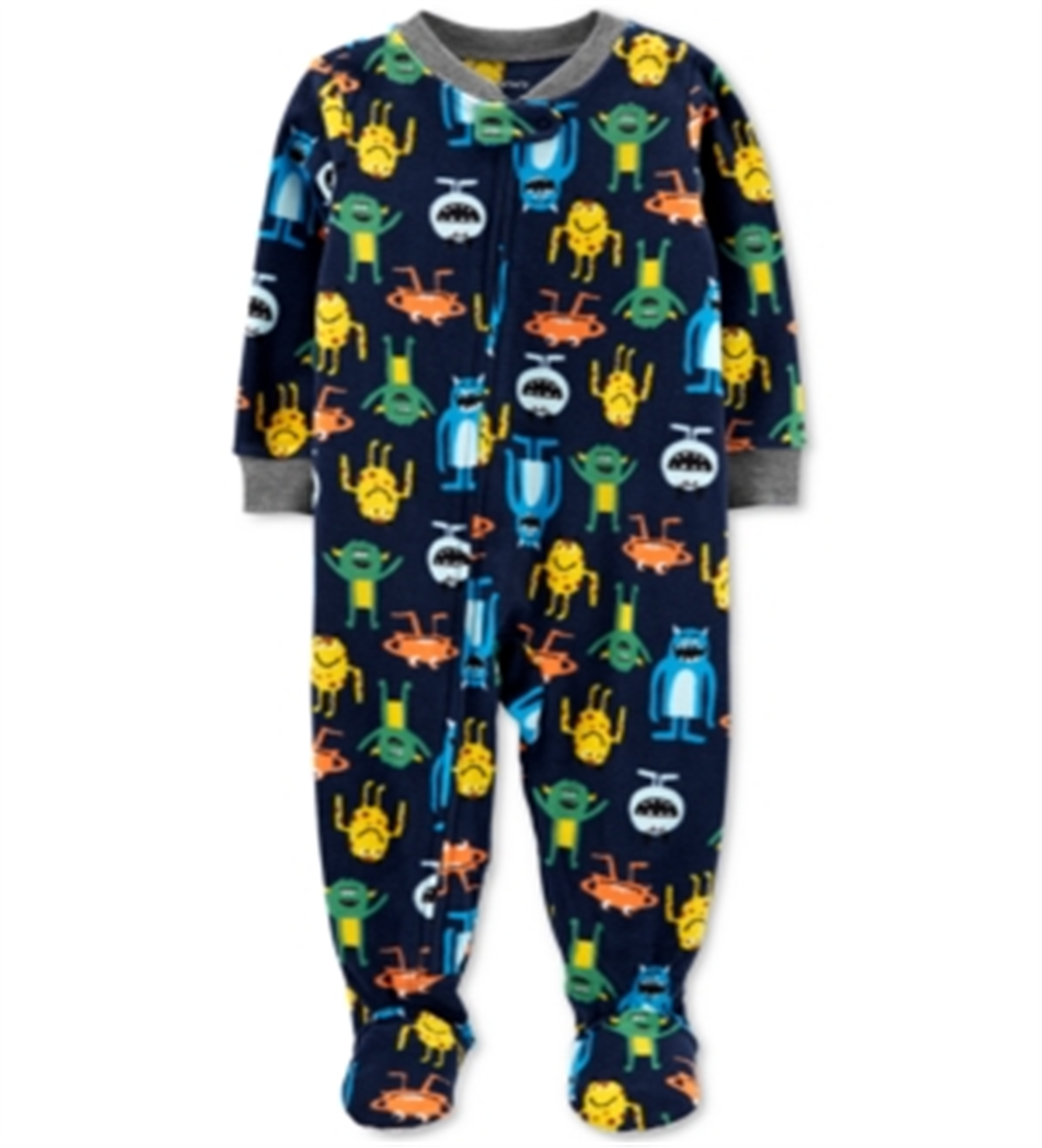 Carter's Baby Boy's 1 Pc Monster Print Fleece Footed Pajamas Blue  Size 12MOS