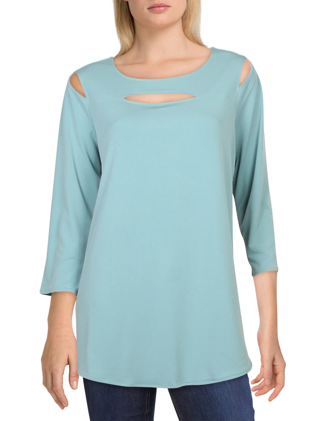 Alfani Women's Cut Out 3/4 Sleeve Blouse Teal Size Large