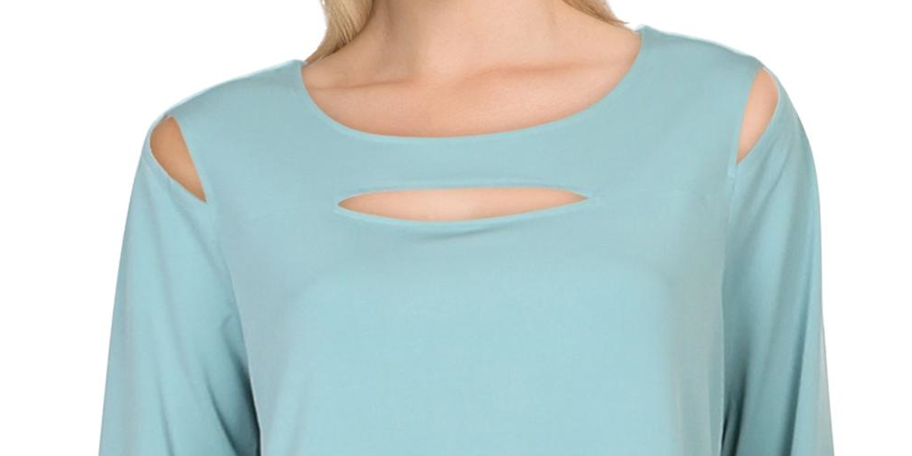 Alfani Women's Cut Out 3/4 Sleeve Blouse Teal Size Large