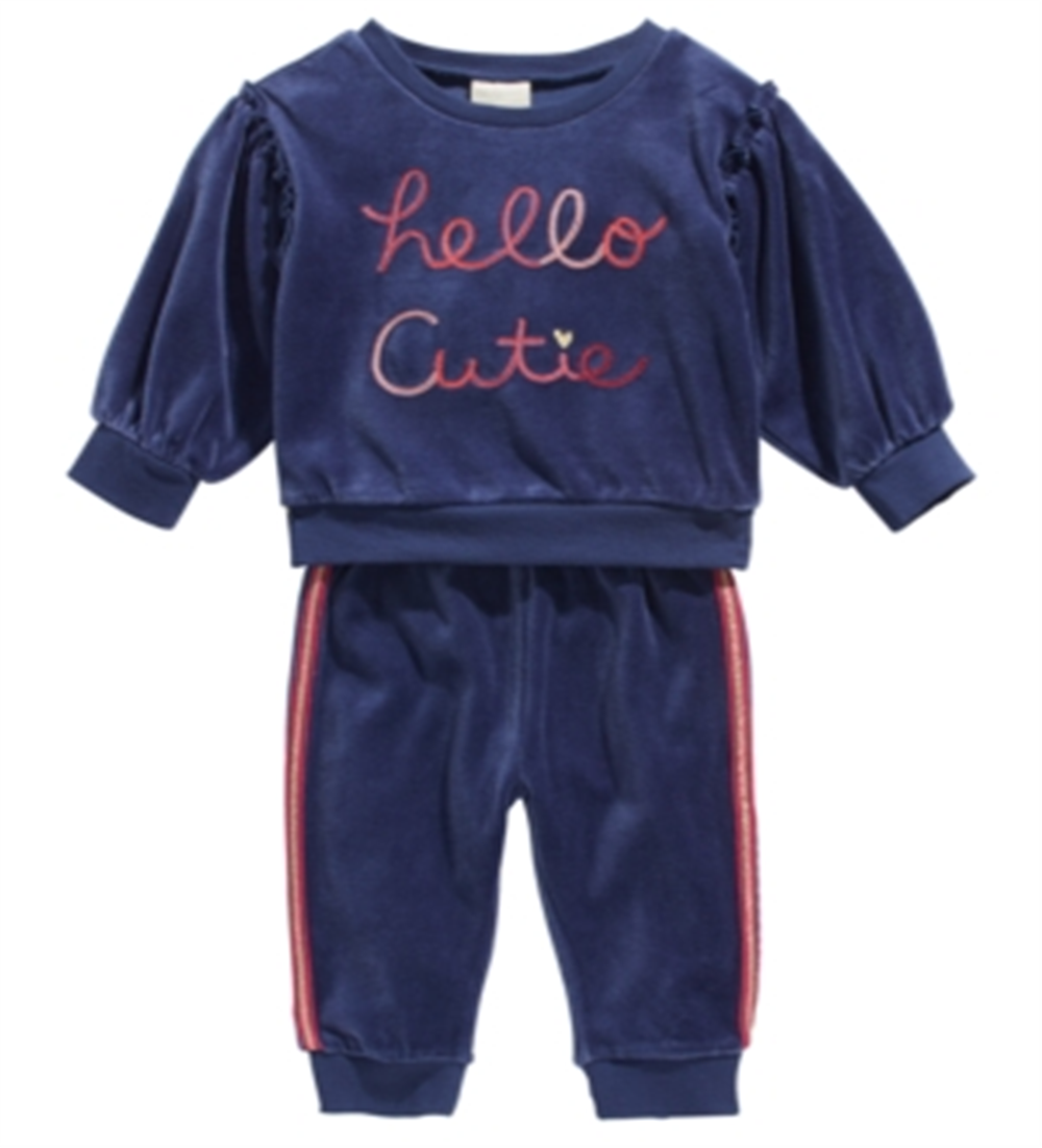 First Impressions Baby Girl's 2 Pc Hello Cutie Sweatshirt & Jogger Pants Set Blue Size 18MOS