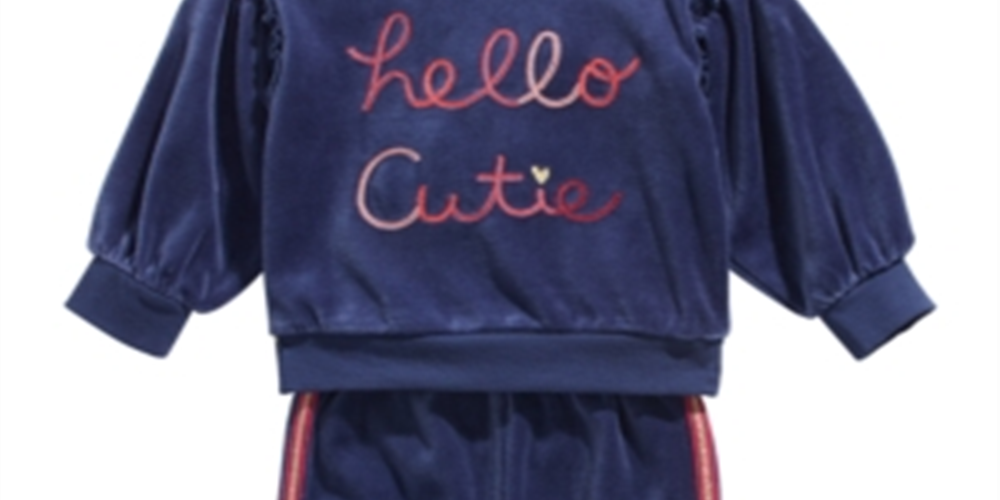 First Impressions Baby Girl's 2 Pc Hello Cutie Sweatshirt & Jogger Pants Set Blue Size 18MOS