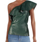 INC International Concepts Women's Faux Leather One Shoulder Blouse Green Size Large