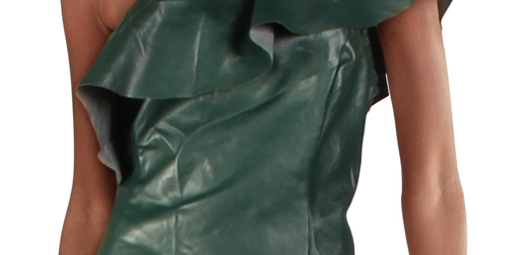 INC International Concepts Women's Faux Leather One Shoulder Blouse Green Size Large