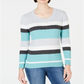 Karen Scott Women's Veronica Striped Cotton Cable Sweater Blue Size X-Small