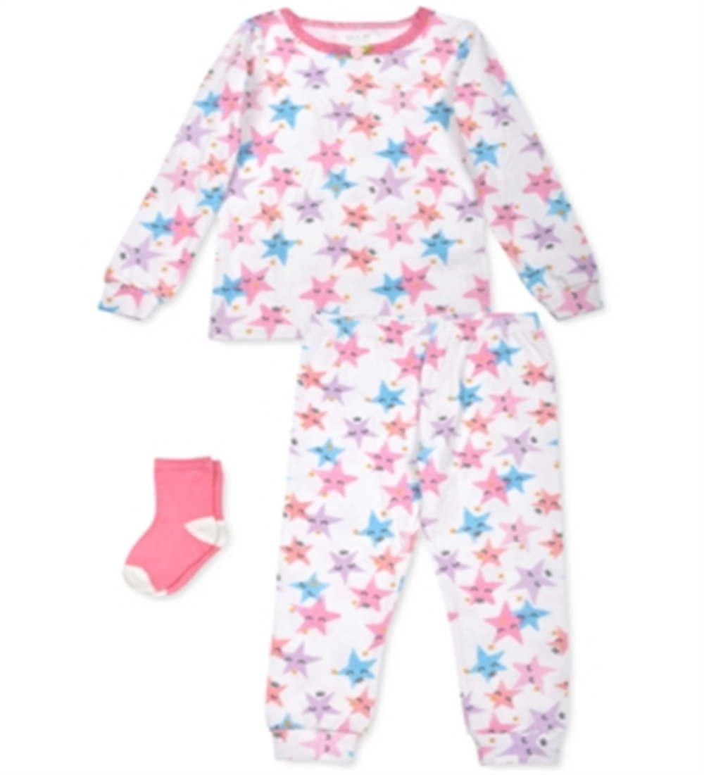 Max & Olivia Baby Girl's 3 Pc Star Print Pajamas & Socks Set White Size 24MOS